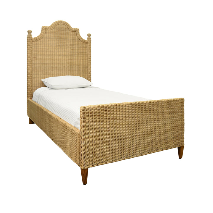 Bed Frame With Arched Headboard, Side Rails, And Footboard In Rattan With Wood Feet, Twin Size - CHAMBERLAIN TWIN