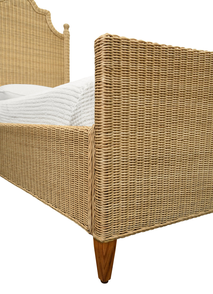 Bed Frame With Arched Headboard, Side Rails, And Footboard In Rattan With Wood Feet, Twin Size - CHAMBERLAIN TWIN