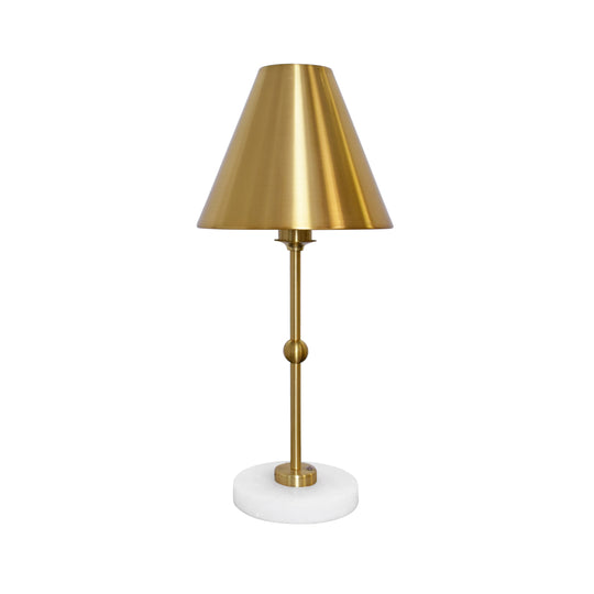 Rechargeable Table Lamp In Brass And Faux Alabaster Base With Metal Shade - CHANLER