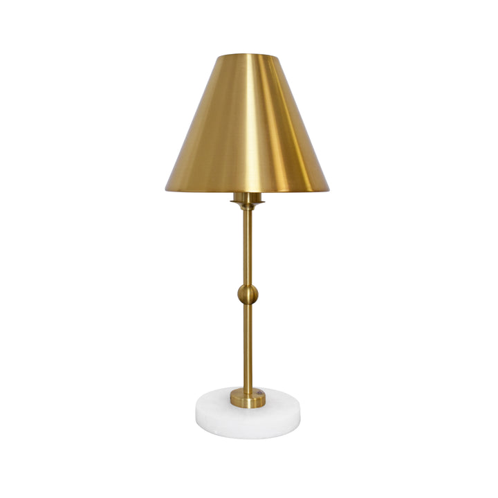 Rechargeable Table Lamp In Brass And Faux Alabaster Base With Metal Shade - CHANLER