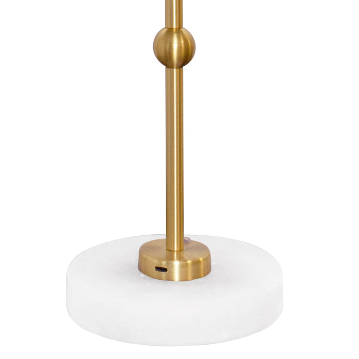 Rechargeable Table Lamp In Brass And Faux Alabaster Base With Metal Shade - CHANLER