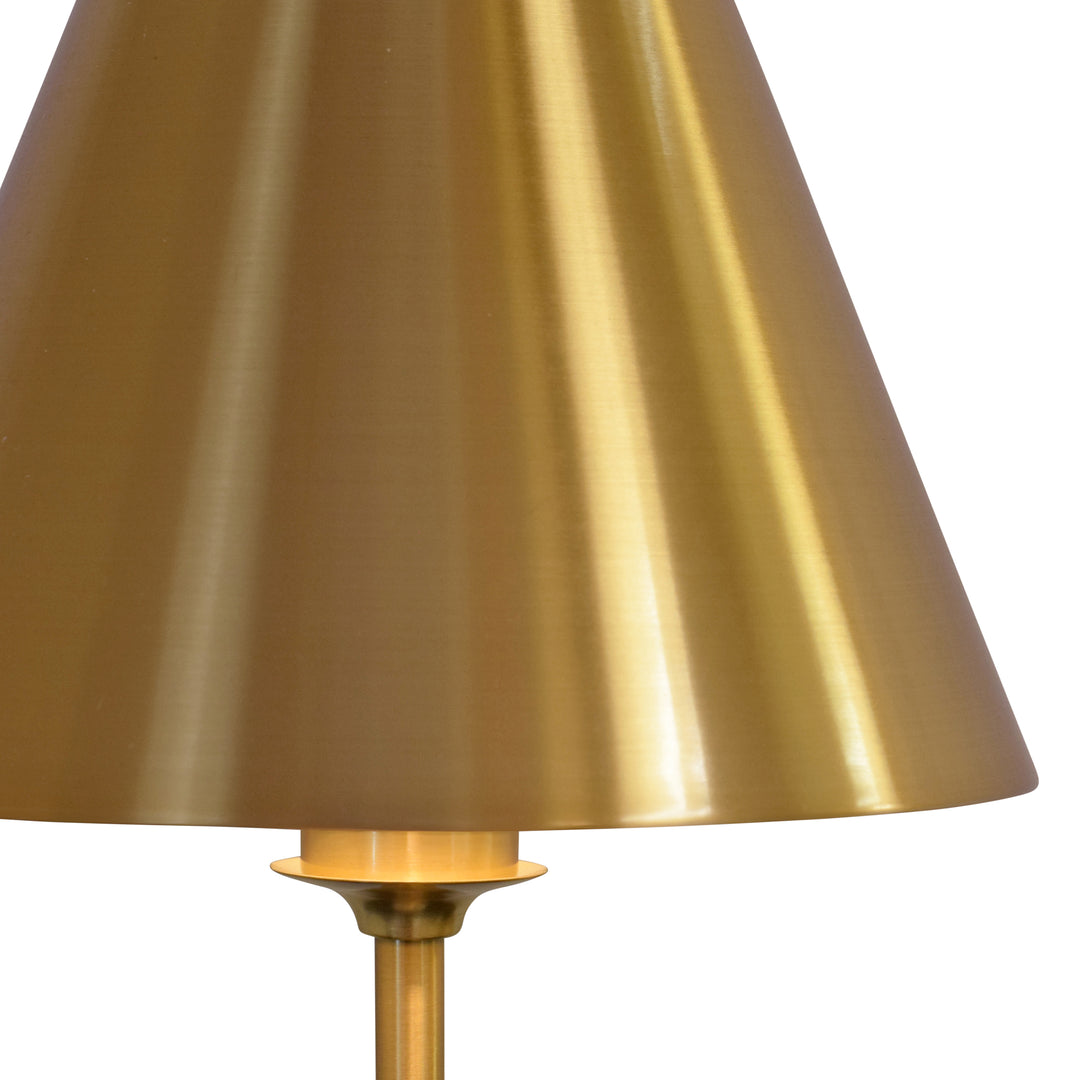 Rechargeable Table Lamp In Brass And Faux Alabaster Base With Metal Shade - CHANLER