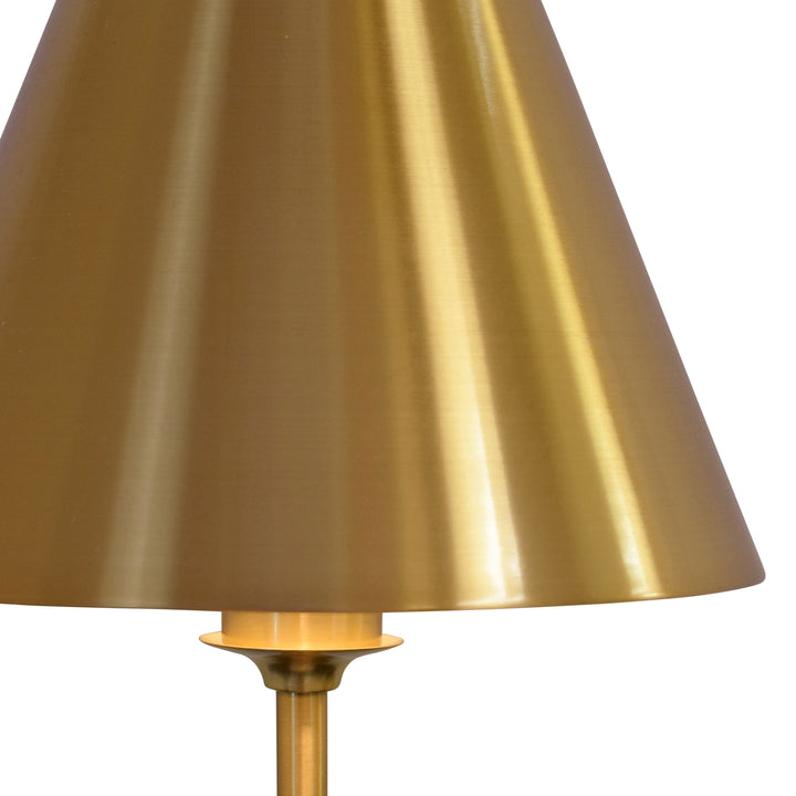 Rechargeable Table Lamp In Brass And Faux Alabaster Base With Metal Shade - CHANLER