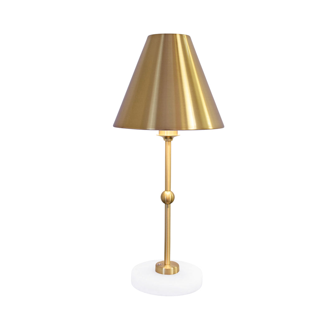 Rechargeable Table Lamp In Brass And Faux Alabaster Base With Metal Shade - CHANLER