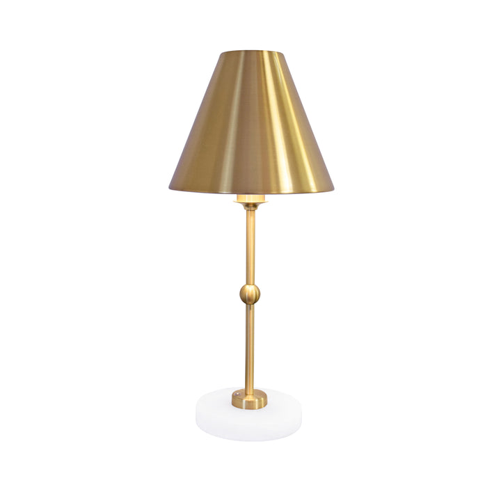 Rechargeable Table Lamp In Brass And Faux Alabaster Base With Metal Shade - CHANLER