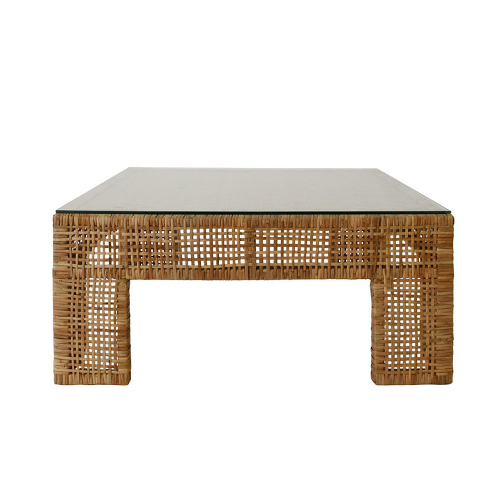Wide Leg Rattan Coffee Table With Glass Top - CHARLIE