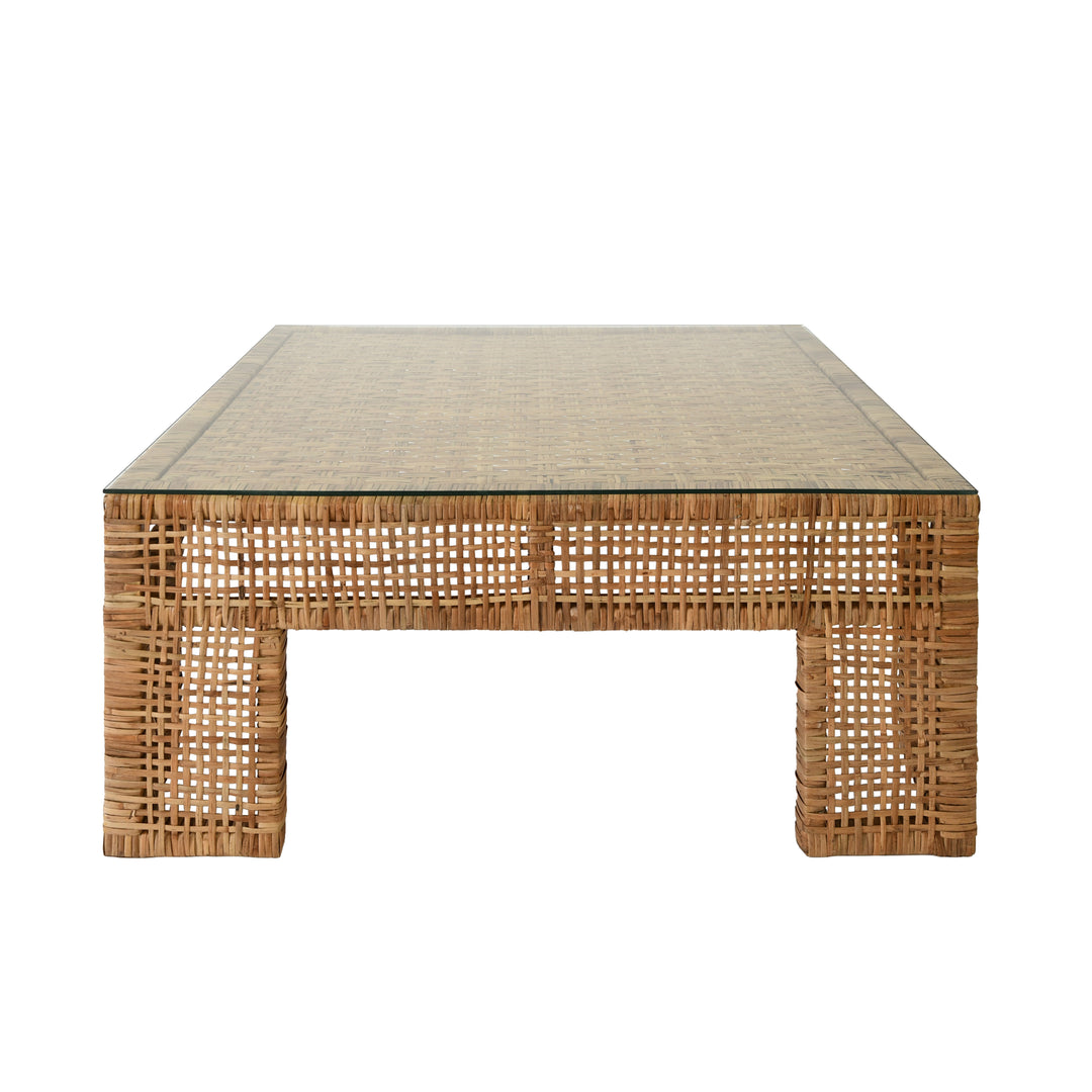 Wide Leg Rattan Coffee Table With Glass Top - CHARLIE