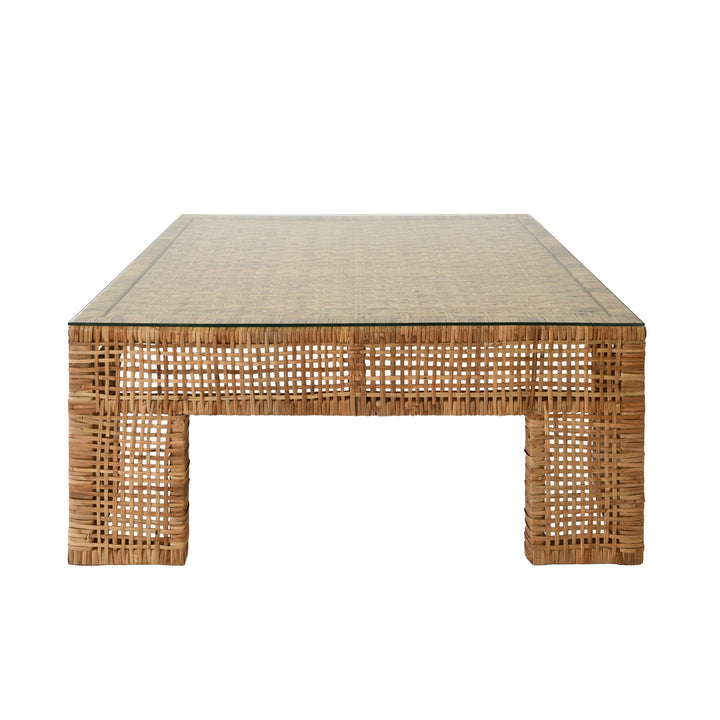 Wide Leg Rattan Coffee Table With Glass Top - CHARLIE