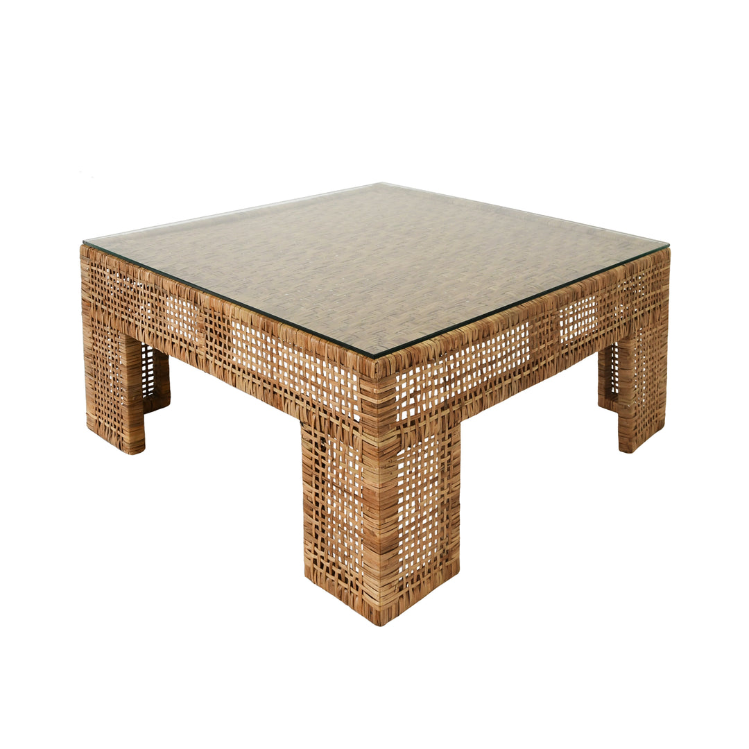Wide Leg Rattan Coffee Table With Glass Top - CHARLIE