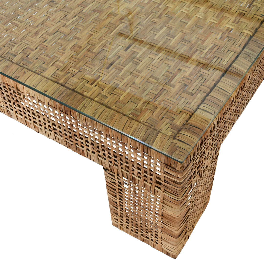 Wide Leg Rattan Coffee Table With Glass Top - CHARLIE