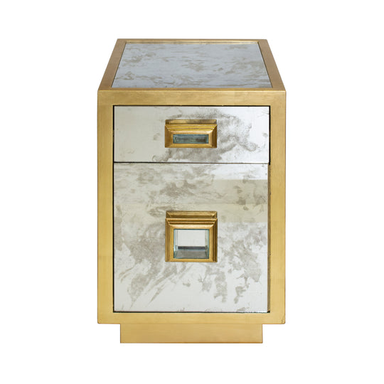 One Drawer Side Table With Antique Mirror Side In Gold Leaf - CISCO G