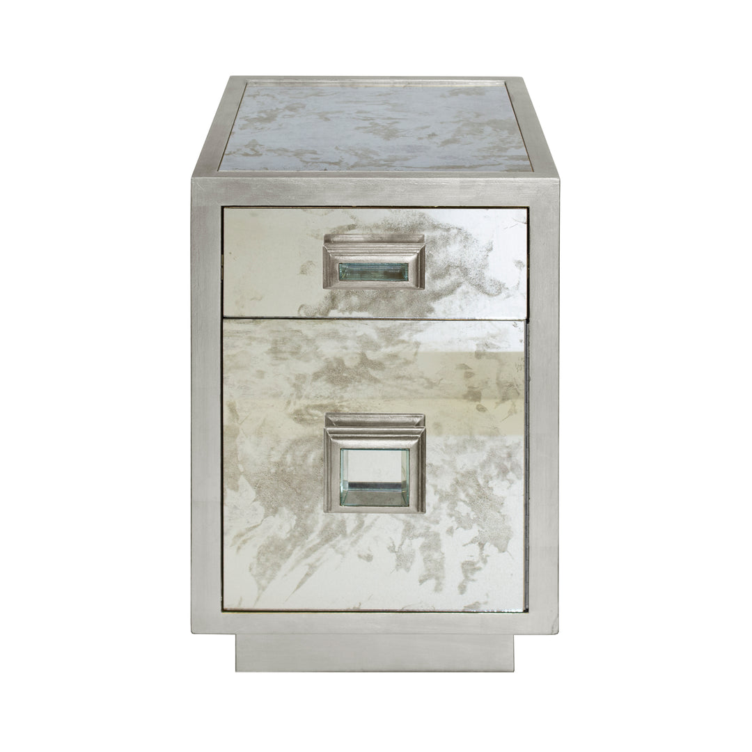 One Drawer Side Table With Antique Mirror Side In Silver Leaf - CISCO S