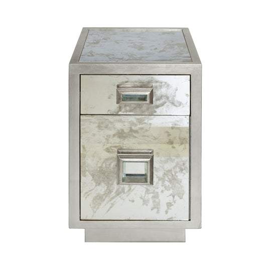 One Drawer Side Table With Antique Mirror Side In Silver Leaf - CISCO S
