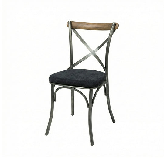 Metal Crossback Chair with Black Fabric Seat Cushion