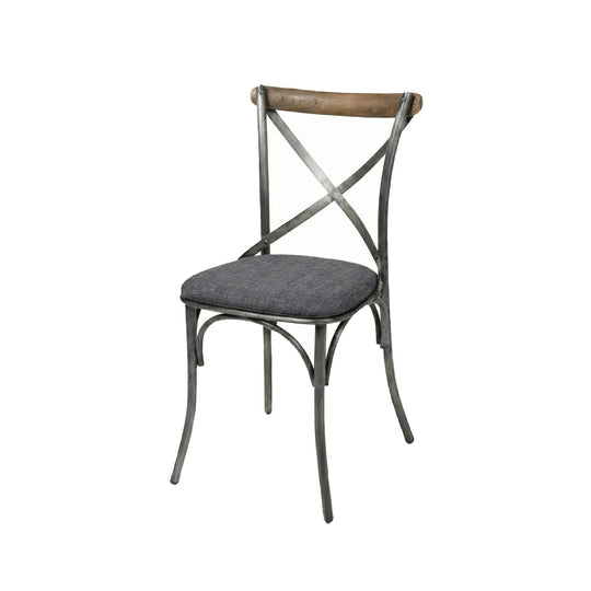Metal Crossback Chair with Grey Fabric Seat Cushion
