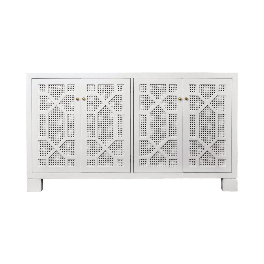 Four Door Buffet With Trellis Over Painted Cane Doors In Matte White Lacquer - CLAIRE WH