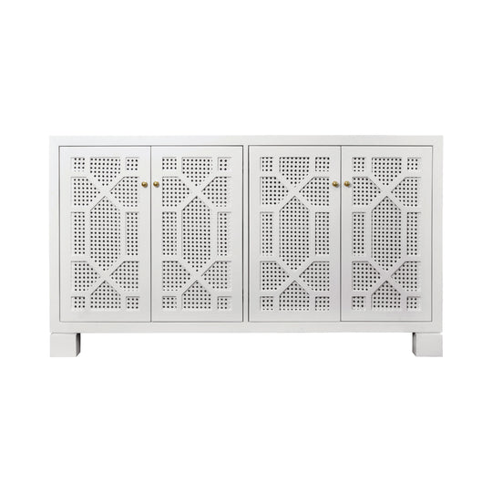 Four Door Buffet With Trellis Over Painted Cane Doors In Matte White Lacquer - CLAIRE WH