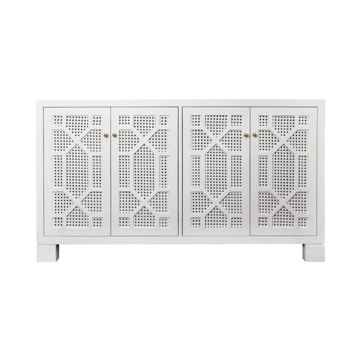 Four Door Buffet With Trellis Over Painted Cane Doors In Matte White Lacquer - CLAIRE WH