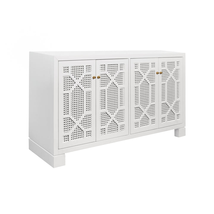Four Door Buffet With Trellis Over Painted Cane Doors In Matte White Lacquer - CLAIRE WH