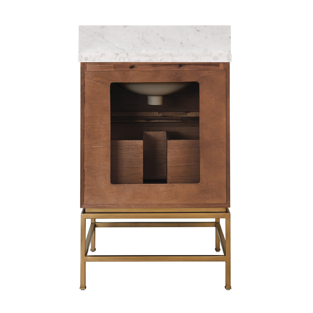 Two Drawer Bath Vanity In Matte Dark Burl Wood With Antique Brass Metal Frame And Acrylic And Brass Hardware - CLIFFORD 24 DBW