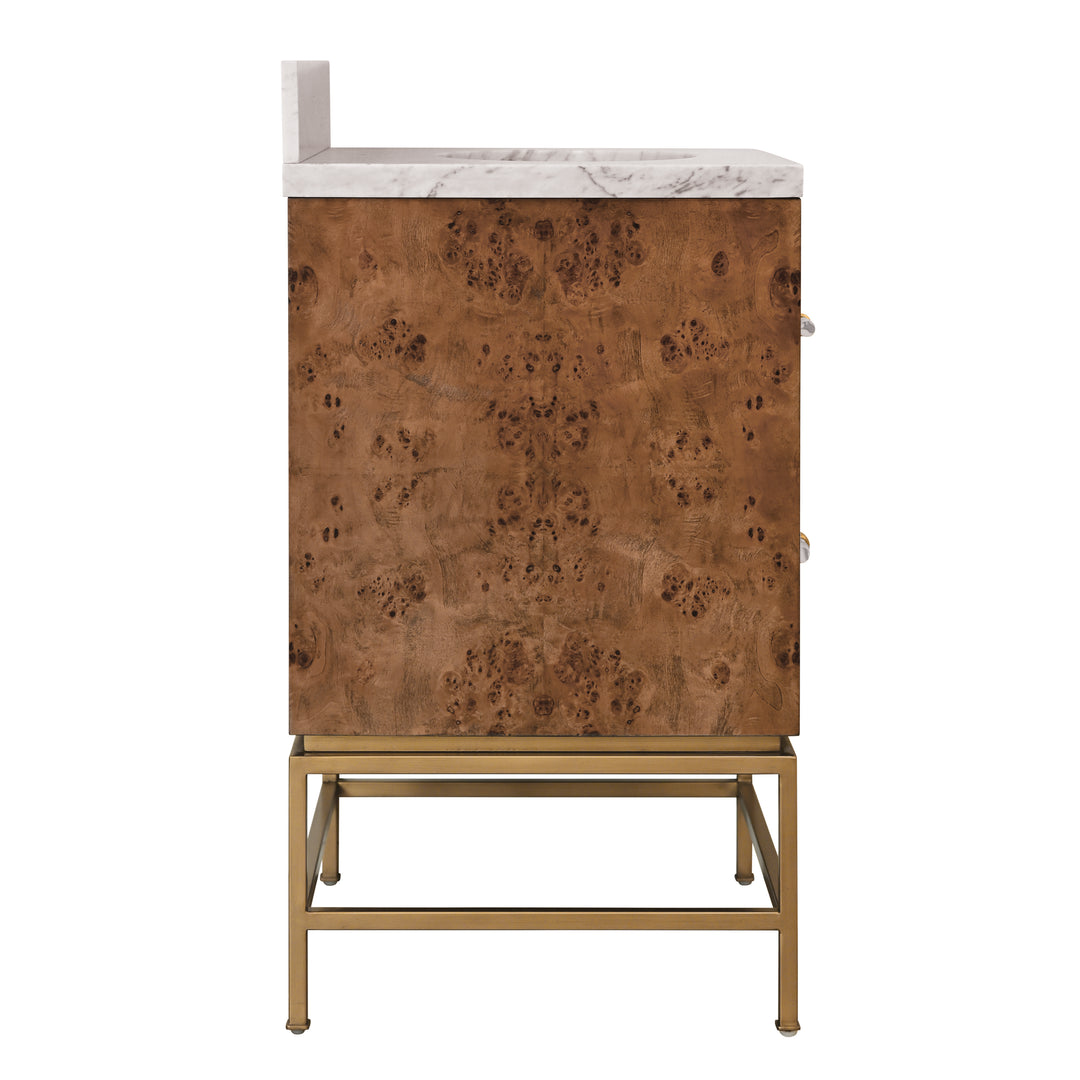 Two Drawer Bath Vanity In Matte Dark Burl Wood With Antique Brass Metal Frame And Acrylic And Brass Hardware - CLIFFORD 24 DBW