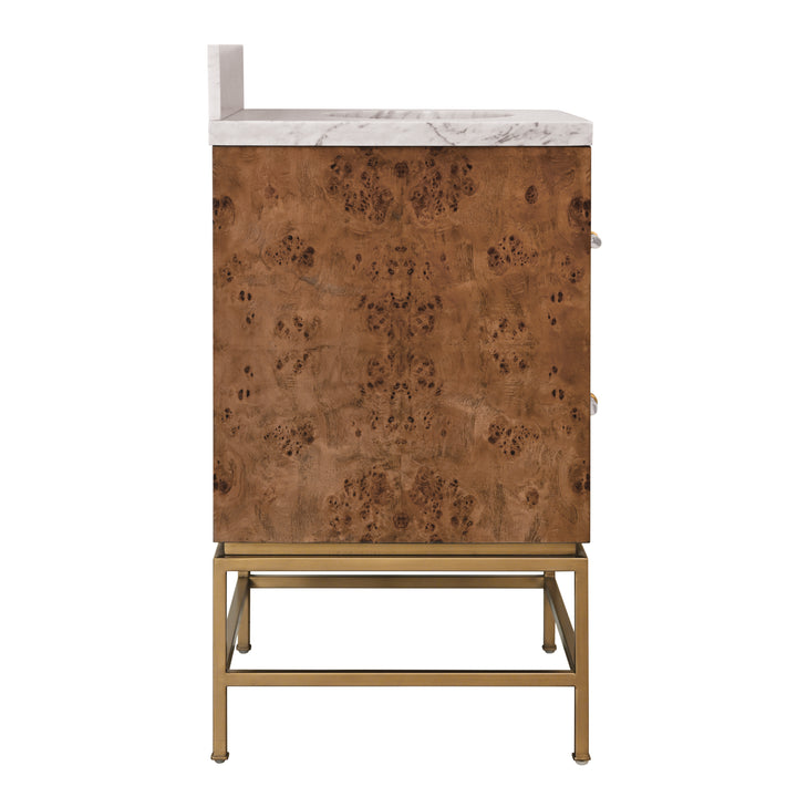 Two Drawer Bath Vanity In Matte Dark Burl Wood With Antique Brass Metal Frame And Acrylic And Brass Hardware - CLIFFORD 24 DBW