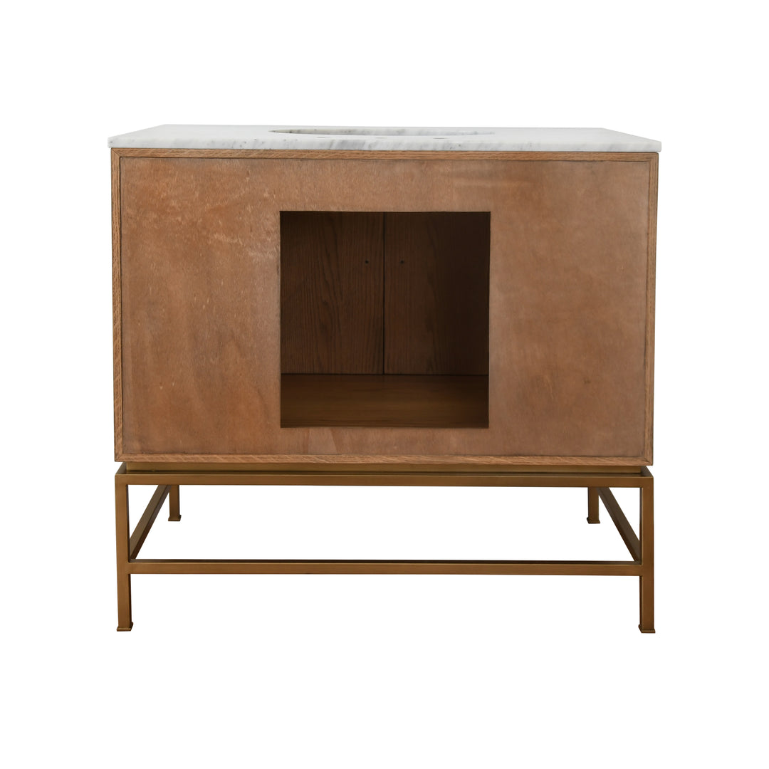 Bath Vanity In Matte Dark Burl Wood And Antique Brass With White Marble Top And Porcelain Sink - CLIFFORD DBW