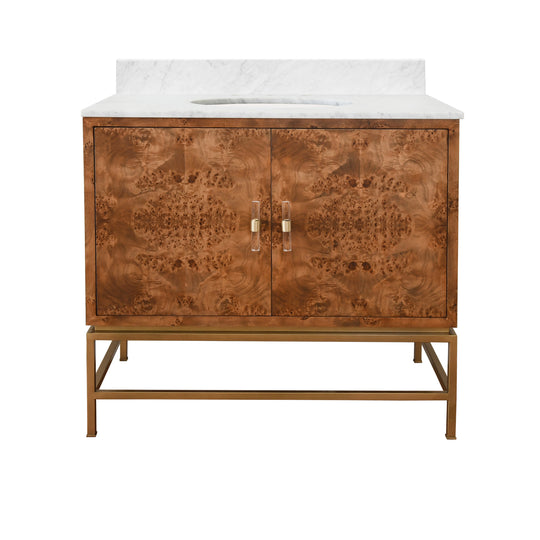 Bath Vanity In Matte Dark Burl Wood And Antique Brass With White Marble Top And Porcelain Sink - CLIFFORD DBW
