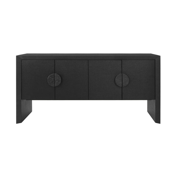 Four Door Buffet In Black Painted Grasscloth With Black Oak Handles - COLT BLK