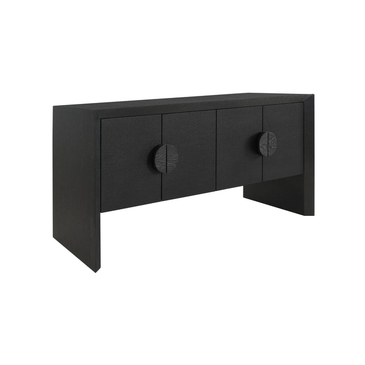 Four Door Buffet In Black Painted Grasscloth With Black Oak Handles - COLT BLK