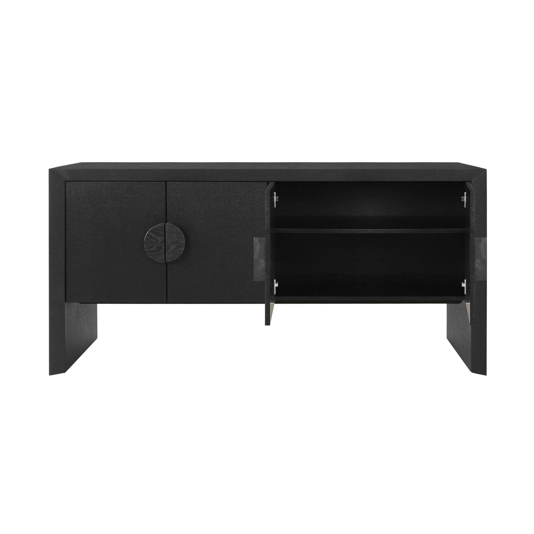 Four Door Buffet In Black Painted Grasscloth With Black Oak Handles - COLT BLK