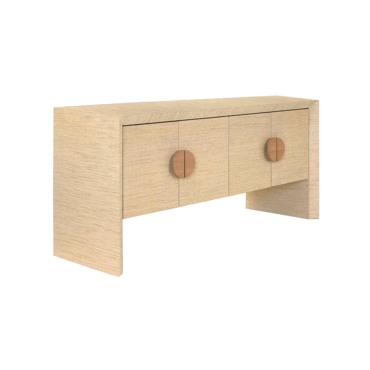 Four Door Buffet In Natural Grasscloth With Cerused Oak Handles - COLT NAT