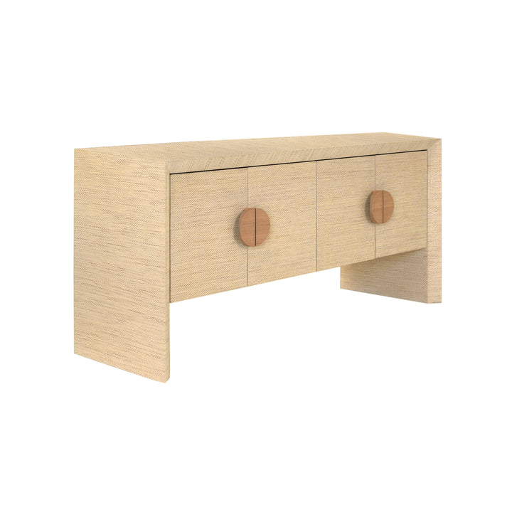 Four Door Buffet In Natural Grasscloth With Cerused Oak Handles - COLT NAT