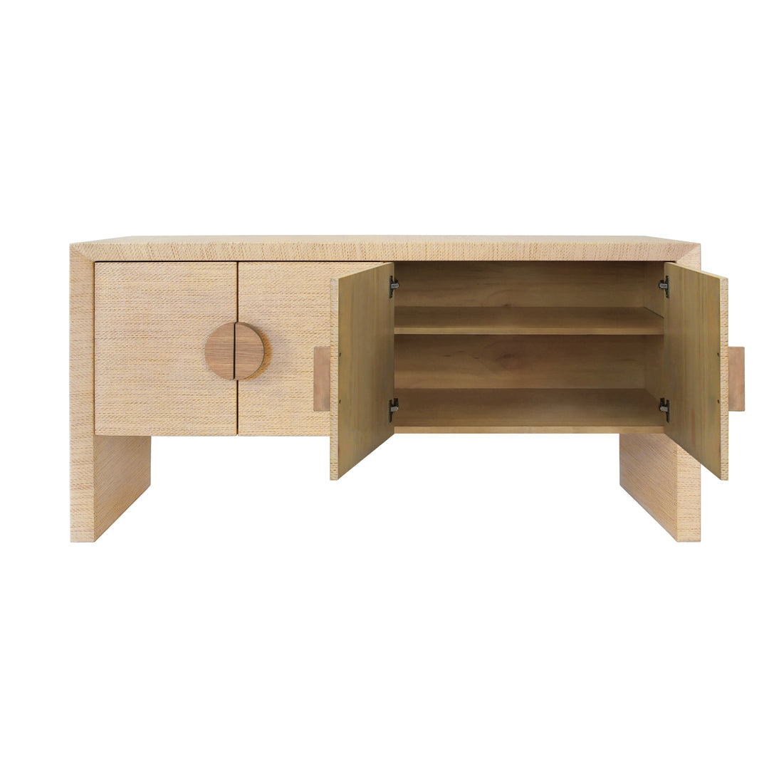Four Door Buffet In Natural Grasscloth With Cerused Oak Handles - COLT NAT