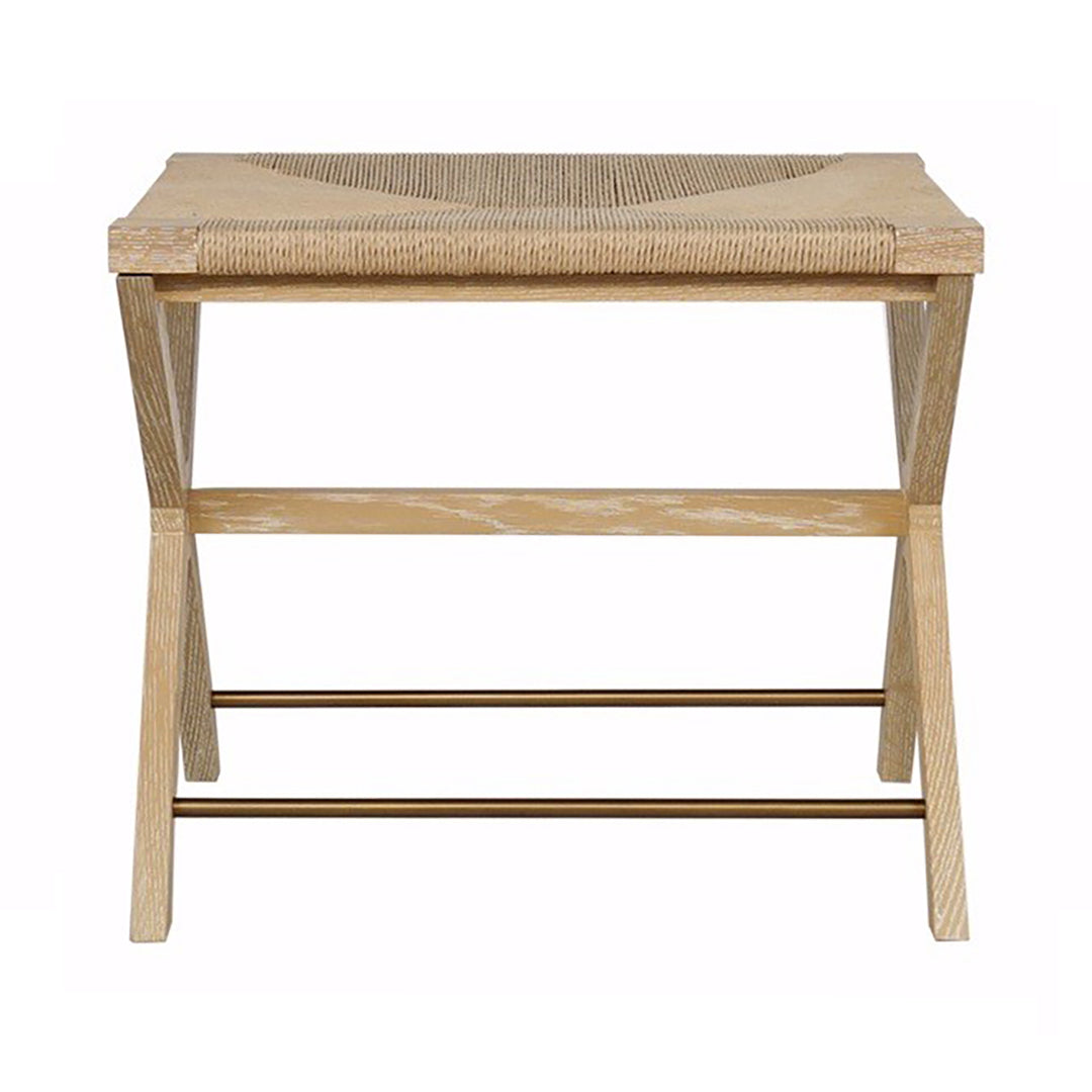 Rush Seat X Side Stool With Antique Brass Stretcher In Cerused Oak - CONAN CO