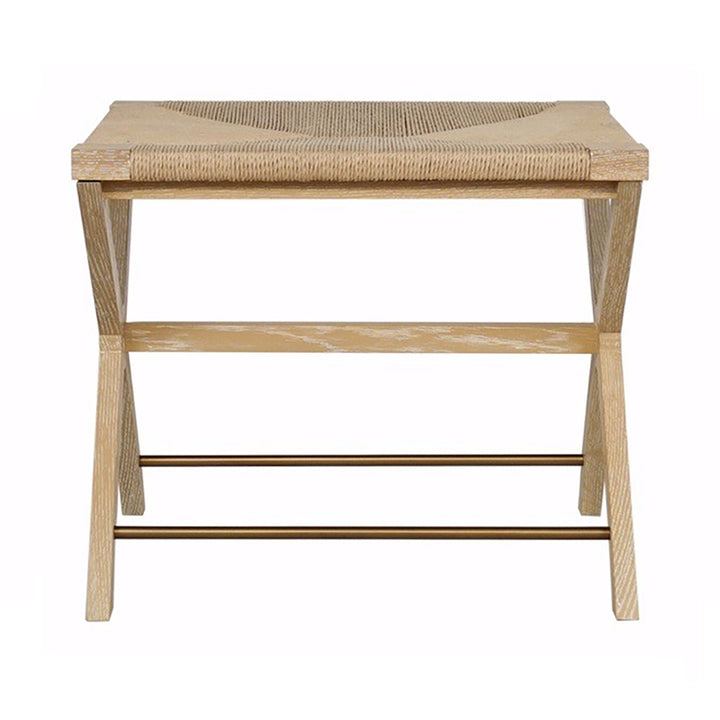 Rush Seat X Side Stool With Antique Brass Stretcher In Cerused Oak - CONAN CO