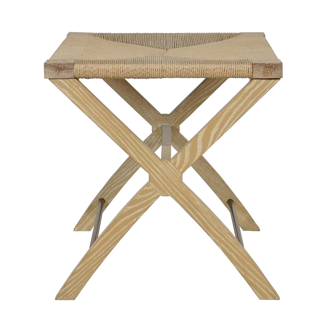 Rush Seat X Side Stool With Antique Brass Stretcher In Cerused Oak - CONAN CO