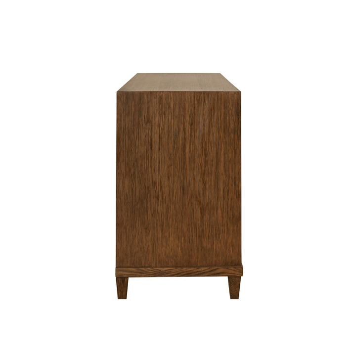 Two Drawer, Open Shelf Side Table With Fluted Drawer Fronts In Provincial Brown Oak - CORINE PBO