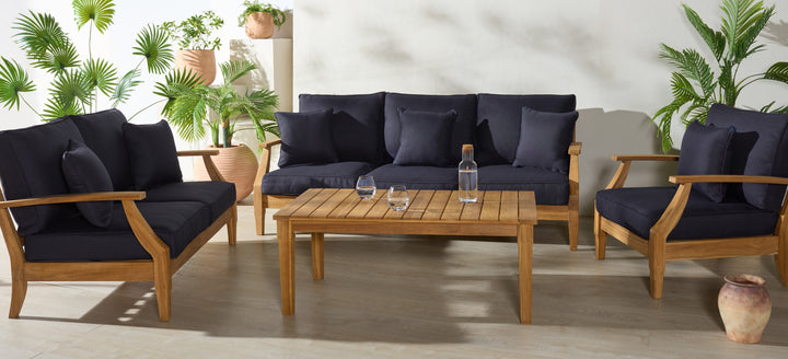 81.5"W x 35"D x 32.1"H / Natural Teak/Navy