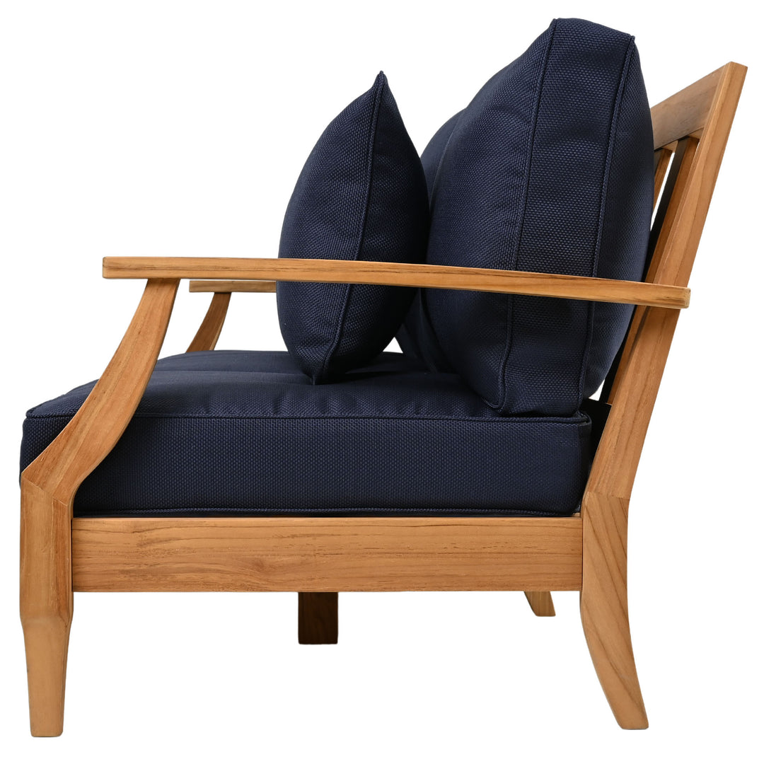 81.5"W x 35"D x 32.1"H / Natural Teak/Navy