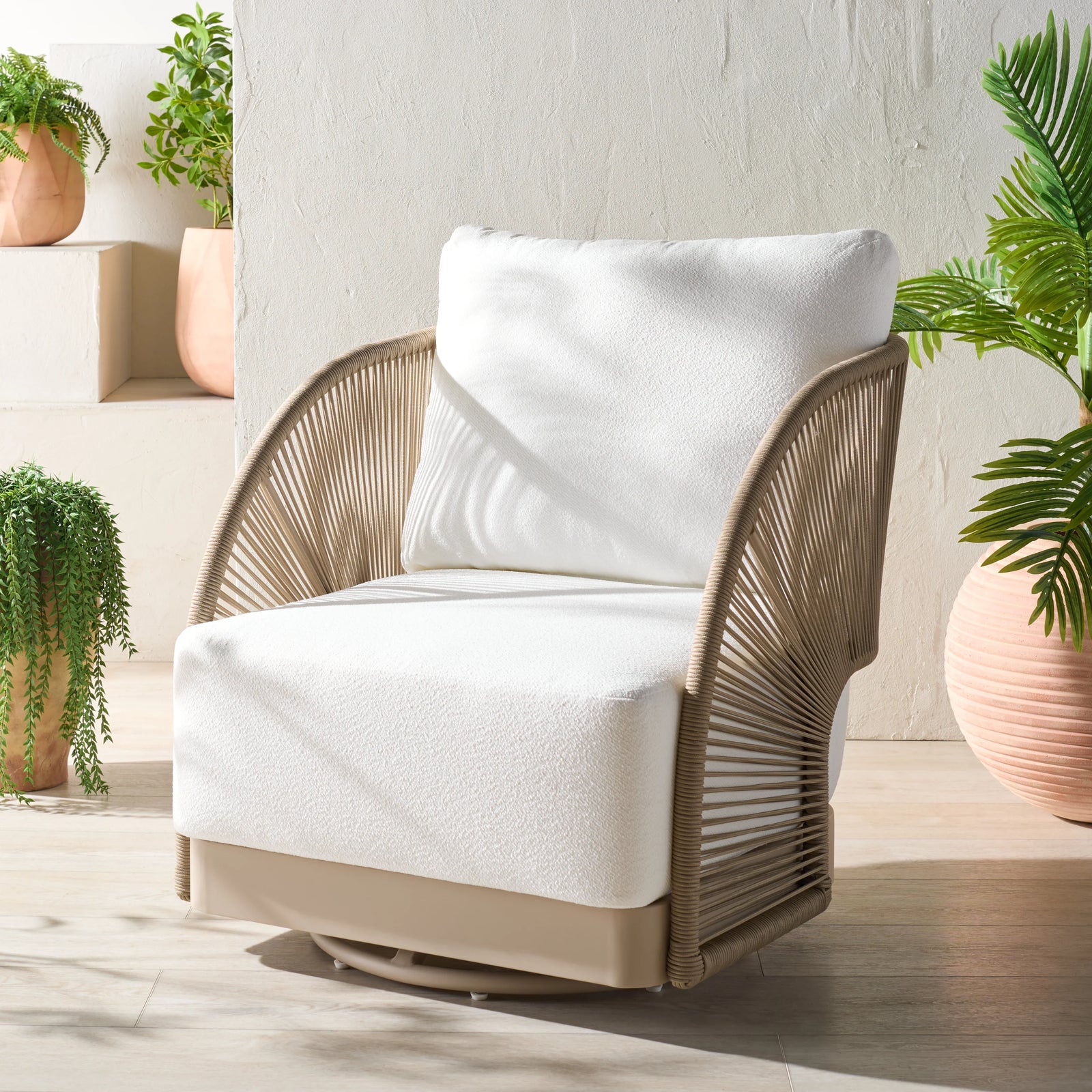 Safavieh Couture Adelandra Swivel Outdoor Chair OUTDOOR CHAISE LOUNGES