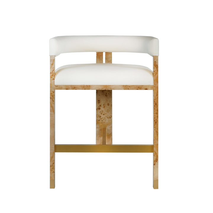 Modern Wooden Accent Counter Stool In Burlwood With White Linen  - CRUISE BW