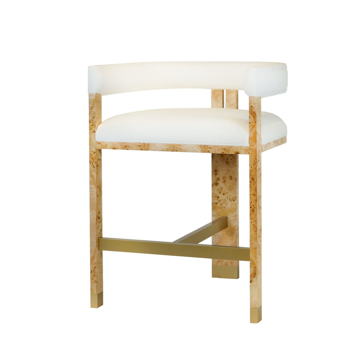 Modern Wooden Accent Counter Stool In Burlwood With White Linen  - CRUISE BW