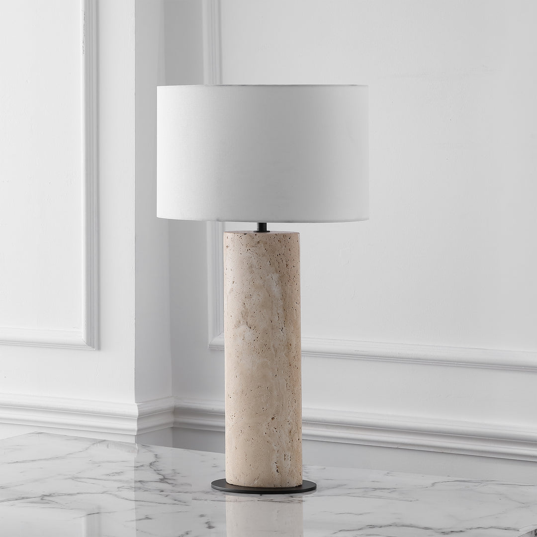 American Home Furniture Safavieh Couture Jillianna Round Travertine Table Lamp
