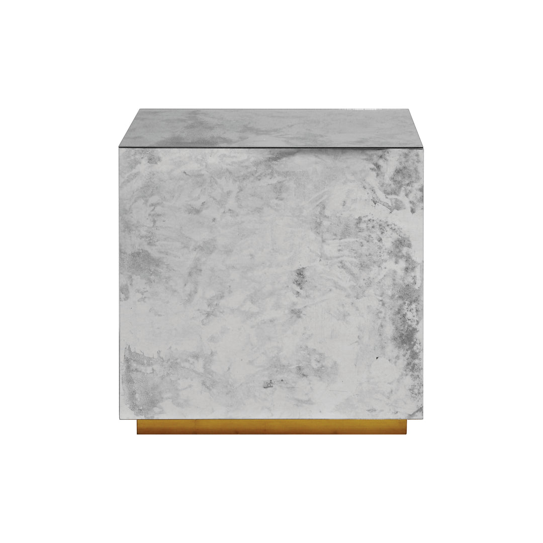 Reverse Antique Mirror Cocktail Cube W. Silver Leaf Base - CUBO S