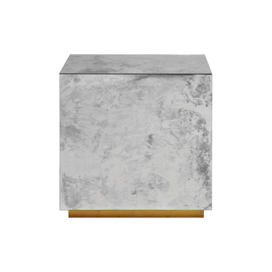 Reverse Antique Mirror Cocktail Cube W. Silver Leaf Base - CUBO S