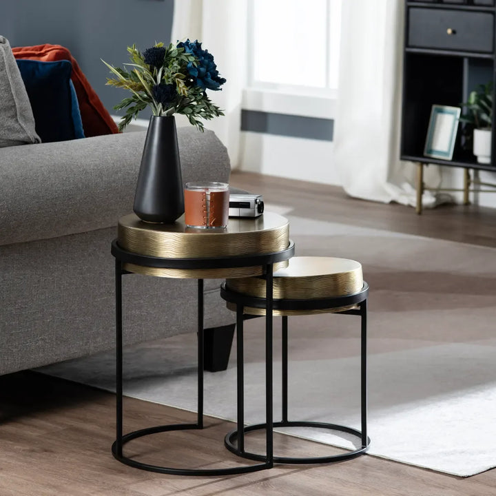 2 Piece Hudson Textured Brass Nesting Tables