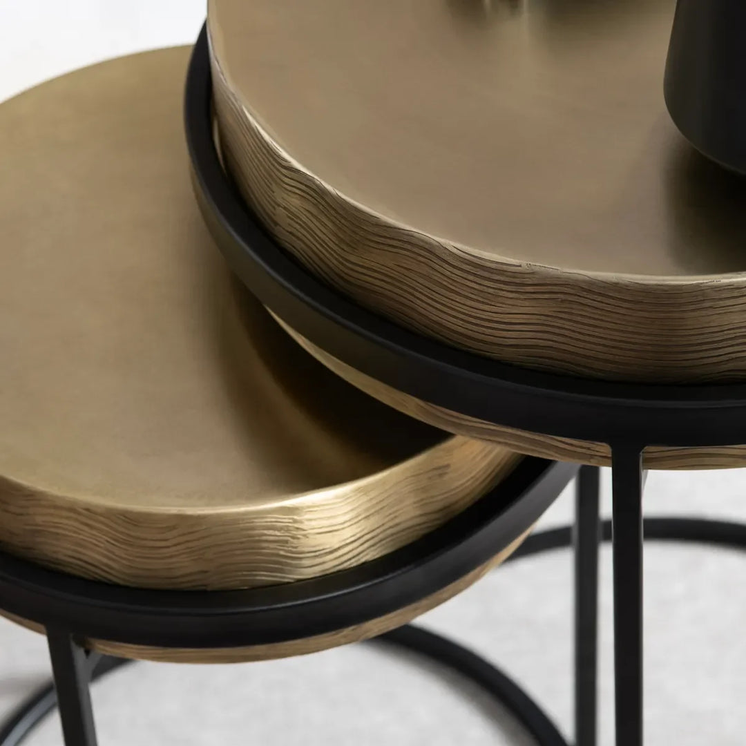 2 Piece Hudson Textured Brass Nesting Tables