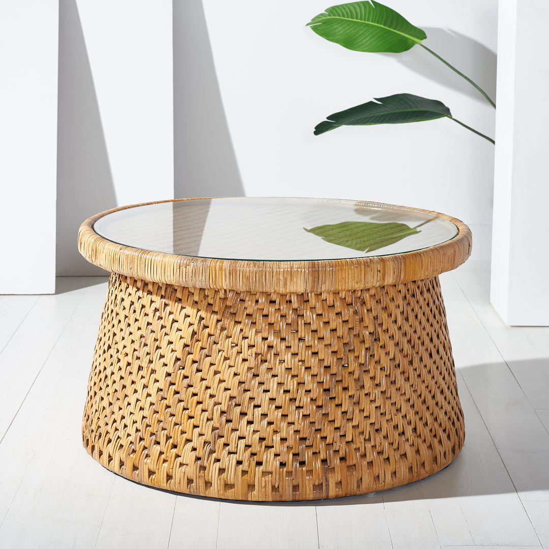 American Home Furniture Safavieh Couture Lianne Rattan Round Coffee Table