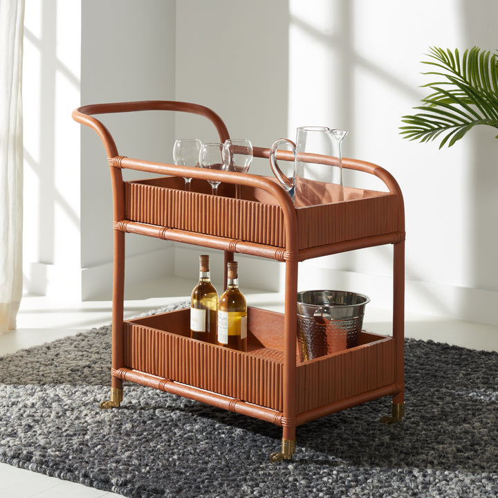 American Home Furniture Safavieh Couture Barnette Rattan Pole Bar Cart